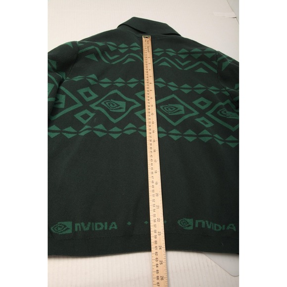 NVIDIA Sweater Mens Large Green Cardigan Shawl Collar Button Geek Nerd Knit - Picture 9 of 11